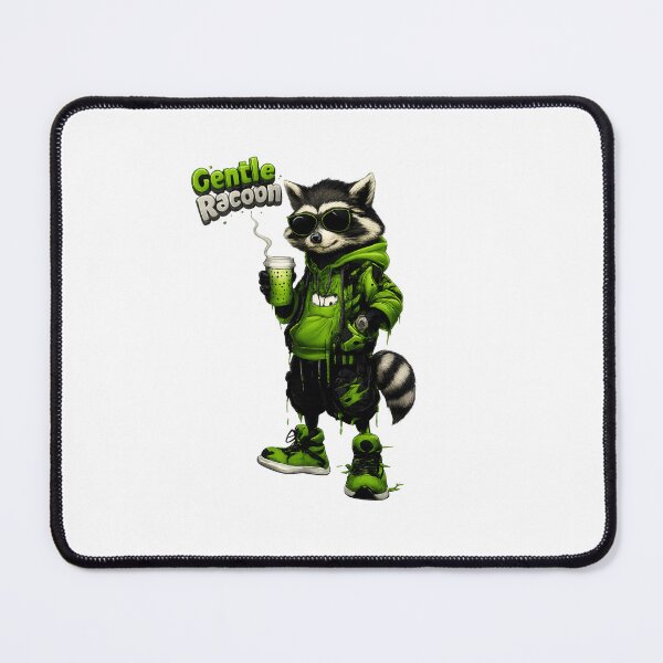 Item preview, Gentle Racoon – Cool Streetwear Cartoon Raccoon Character in Green & Black Hoodie designed and sold by Ashley critters.