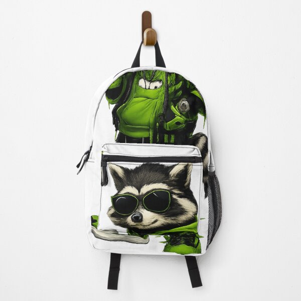 Item preview, Gentle Racoon – Cool Streetwear Cartoon Raccoon Character in Green & Black Hoodie designed and sold by Ashley critters.