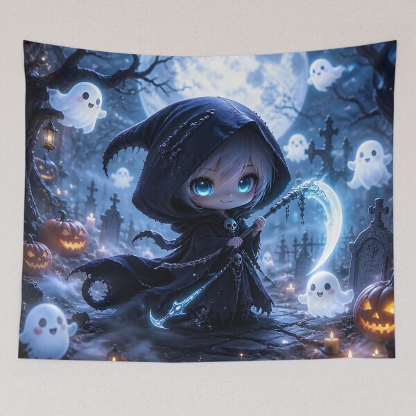Item preview, Tiny Grim Reaper Spooky Cute Halloween Art Print designed and sold by sigmaartstudio.