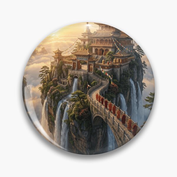 Item preview, Floating Mountain Temple Fantasy Poster – Sky Island Monks Mystic Cloud Kingdom Wall Art designed and sold by designerr23 ⭐⭐⭐⭐⭐.
