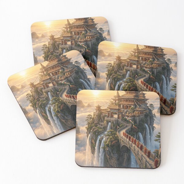 Item preview, Floating Mountain Temple Fantasy Poster – Sky Island Monks Mystic Cloud Kingdom Wall Art designed and sold by designerr23 ⭐⭐⭐⭐⭐.