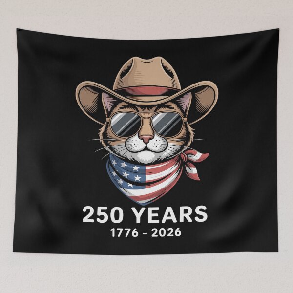 Aperçu de l'œuvre Drapeau américain 250e anniversaire USA Cat 4 juillet créée et vendue par TyraYoung.