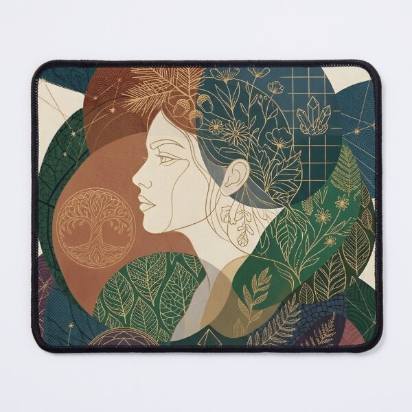 Item preview, Mystical Woman Portrait with Botanical and Celestial Motifs designed and sold by aashcreat.