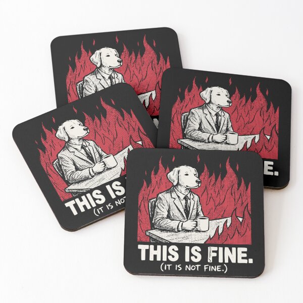 Item preview, This Is Totally Fine Dog Suit Flames Grunge Dark Humor Art designed and sold by cabana.space.