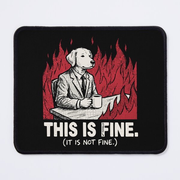 Item preview, This Is Totally Fine Dog Suit Flames Grunge Dark Humor Art designed and sold by cabana.space.