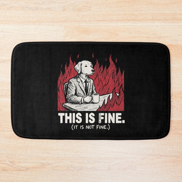 Item preview, This Is Totally Fine Dog Suit Flames Grunge Dark Humor Art designed and sold by cabana.space.