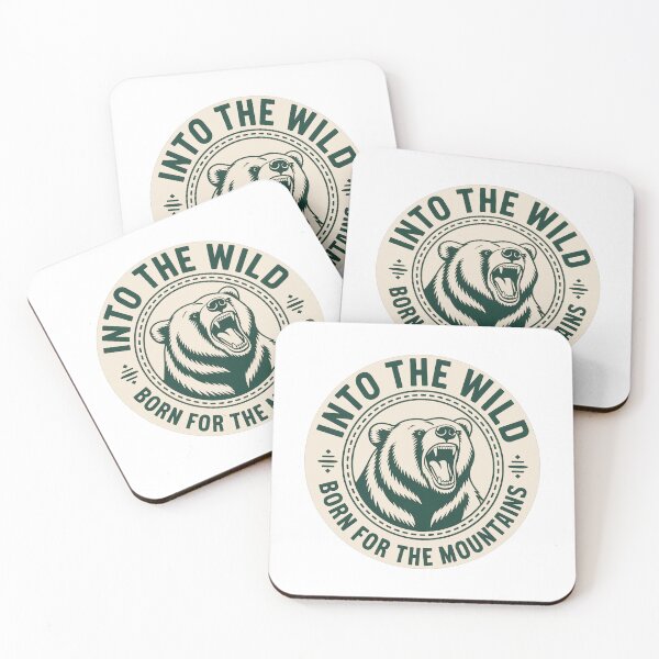 Item preview, Into the wild born for the mountains grizzly bear badge outdoor print designed and sold by icemanphotos.