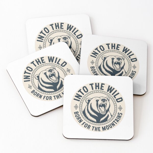 Item preview, Into the wild born for the mountains grizzly bear badge outdoor print designed and sold by icemanphotos.