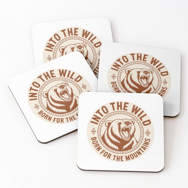 Item preview, Copy of Into the wild born for the mountains grizzly bear badge outdoor print designed and sold by icemanphotos.