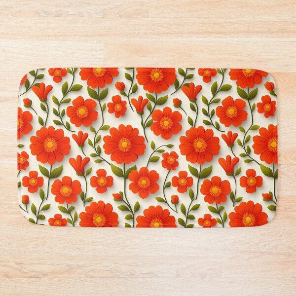 Item preview, Orange Floral Seamless Pattern with Paper Cut Style Flowers and Green Leaves designed and sold by rujlaphusstudio.