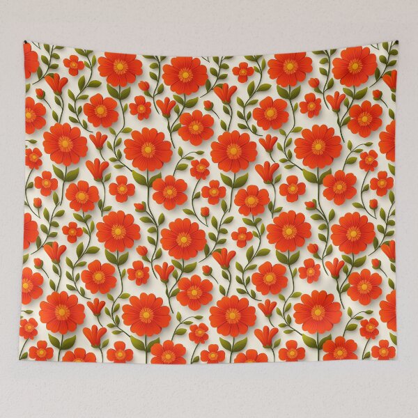Item preview, Orange Floral Seamless Pattern with Paper Cut Style Flowers and Green Leaves designed and sold by rujlaphusstudio.