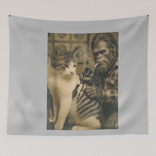 Item preview, Vintage Cat Tattoo Inked Bigfoot Sasquatch Artist Funny Meme designed and sold by mjohnson9.