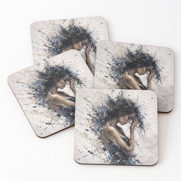 Item preview, Solemn Woman Amidst Colorful Splashes Print designed and sold by Blue  Robin.