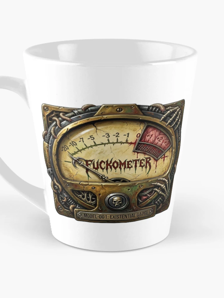 Thumbnail 3 of 4, Coffee Mug, Fuckometer Sticker designed and sold by SignalStatic.