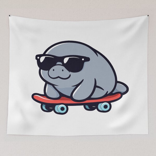 Item preview, Manatee On Skateboard With Sunglasses Cute Funny Animal designed and sold by Owcomm.