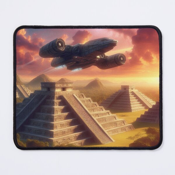 Item preview, Ancient Pyramids and Spaceship – Futuristic Sci‑Fi Design designed and sold by Dogandesighn.