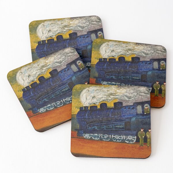 Item preview, Blue locomotive - a vintage train painting designed and sold by AtelierTim.