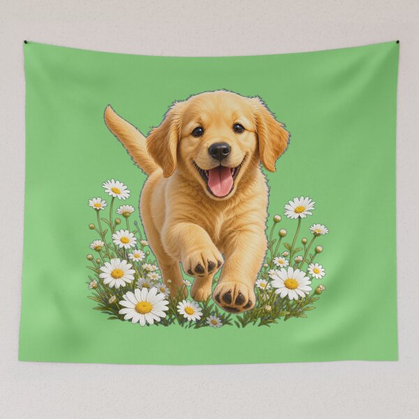 Item preview, Happy Golden Retriever Puppy in Daisy Field designed and sold by DarVibe Designs.