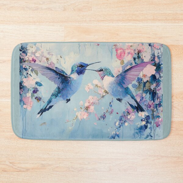 Item preview, Pair of Hummingbirds Art, Soft Pastel Aqua Lavender Floral Print designed and sold by daila70.