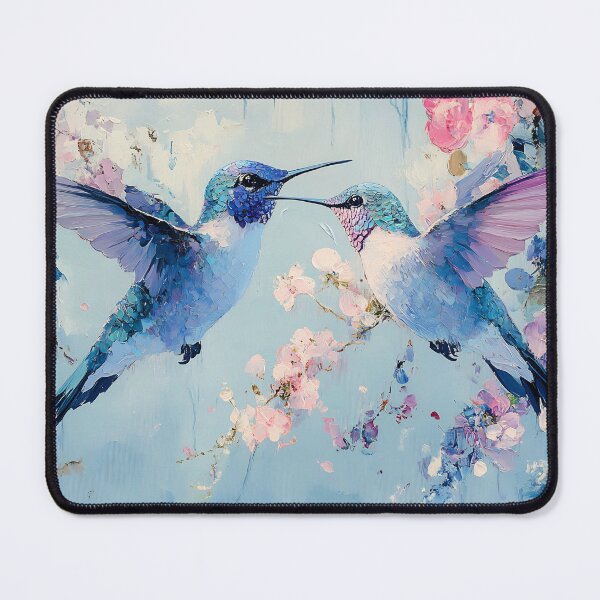 Item preview, Pair of Hummingbirds Art, Soft Pastel Aqua Lavender Floral Print designed and sold by daila70.