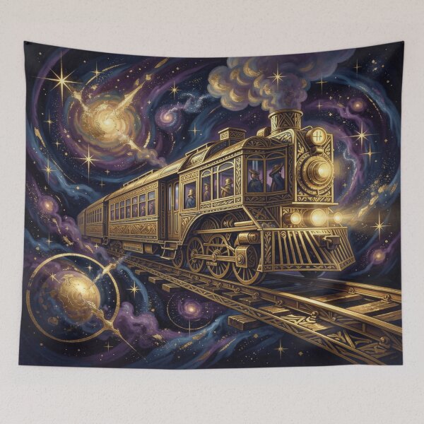 Item preview, Abyss Express – A surreal gold Art Deco train between cosmos, ornament and futuristic elegance designed and sold by FotoworldEdel.