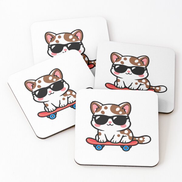 Item preview, Cool Skateboarding Cat with Sunglasses Kawaii Cute Kitten on Skateboard designed and sold by Owcomm.