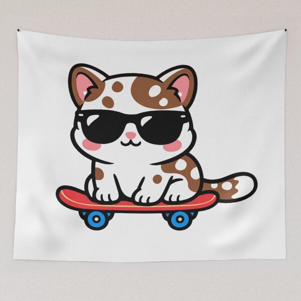 Item preview, Cool Skateboarding Cat with Sunglasses Kawaii Cute Kitten on Skateboard designed and sold by Owcomm.