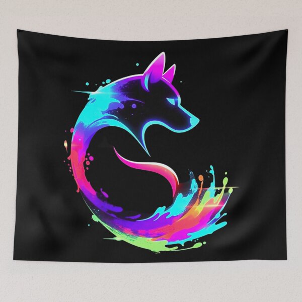 Item preview, Vibrant Neon Rainbow Wolf Paint Splash Digital Art designed and sold by ExploreAura Studio.