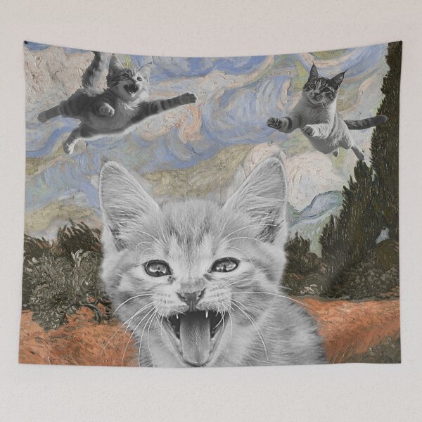 Item preview, Crazy Kitties Having Fun Surrealistic Illustration designed and sold by CDPrintsDesigns.