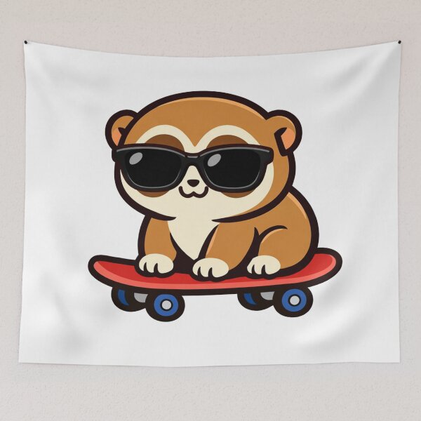 Item preview, Cool Otter on Skateboard Wearing Sunglasses Cute Kawaii Animal Illustration designed and sold by Owcomm.