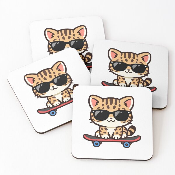 Item preview, Cool Skateboarding Cat with Sunglasses Kawaii Cartoon Kitten designed and sold by Owcomm.