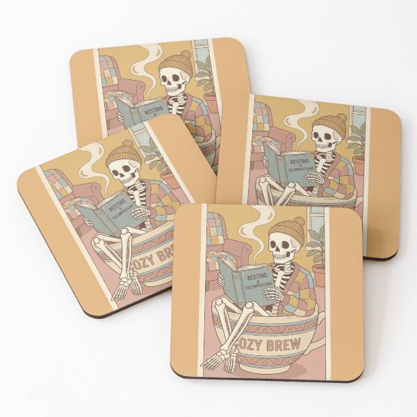 Item preview, Resting And Decompressing Cozy Brew Skeleton Reading Book Vintage designed and sold by Rahaf-shop9.