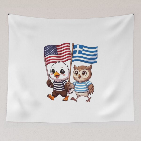 Item preview, the American eagle and its friend the Greek owl designed and sold by SE213.