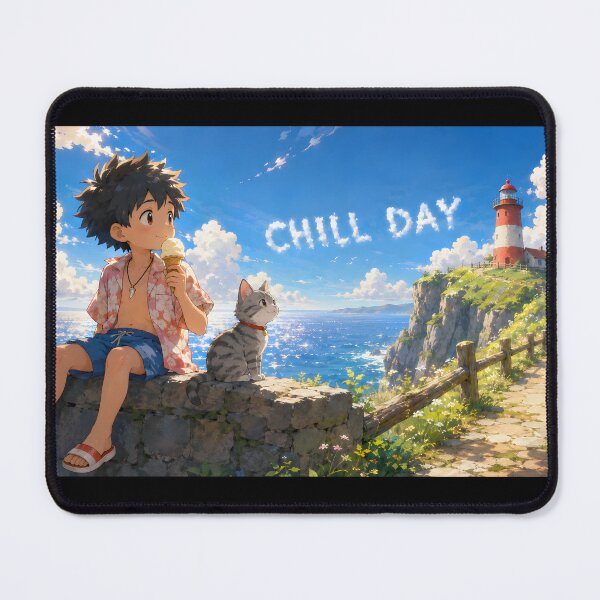 Item preview, Boy and Cat Chilling by the Ocean designed and sold by Moondigger Merch.
