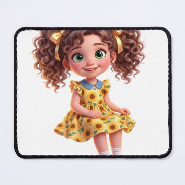 Item preview, Cute Sunflower Dress Girl Sticker | Curly Hair Cartoon Kid PNG designed and sold by LevelUpReads.