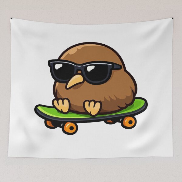 Item preview, Cool Kiwi Bird on Skateboard Wearing Sunglasses Funny Cartoon designed and sold by Owcomm.