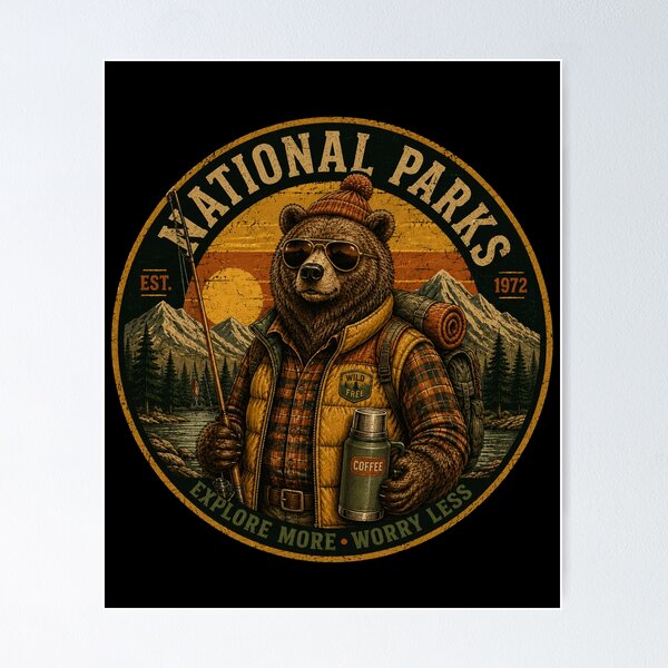 Item preview, Vintage Camping Bear - Retro Grizzly National Park Outdoor Gift designed and sold by Fragy72.
