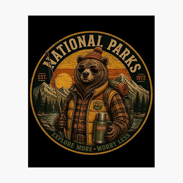 Item preview, Vintage Camping Bear - Retro Grizzly National Park Outdoor Gift designed and sold by Fragy72.
