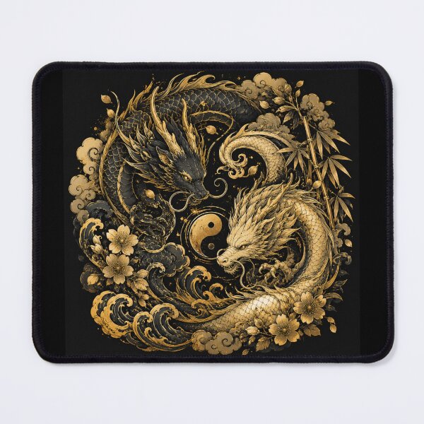 Item preview, Luxury Gold & Black Neo Japanese Dragon Tattoo – Yin Yang Fantasy Art designed and sold by MarekoraStudio.