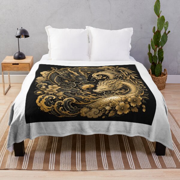 Item preview, Luxury Gold & Black Neo Japanese Dragon Tattoo – Yin Yang Fantasy Art designed and sold by MarekoraStudio.