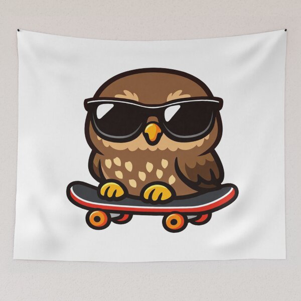 Item preview, Cool Owl on Skateboard Wearing Sunglasses Cute Cartoon Kawaii designed and sold by Owcomm.