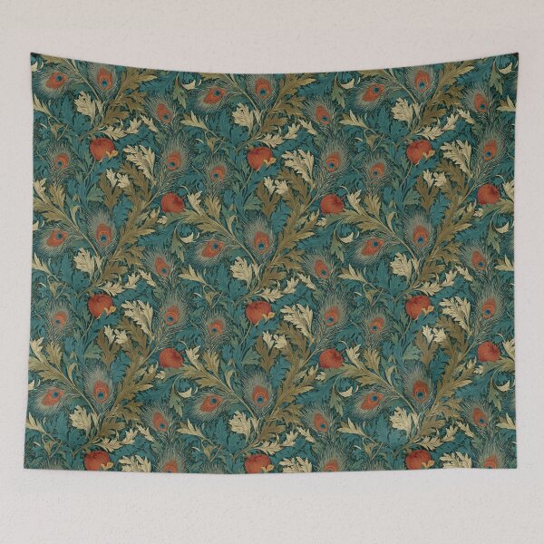 Item preview, Vintage Floral and Peacock Feathers - Victorian Arts and Crafts Art Print designed and sold by BestVarieties.