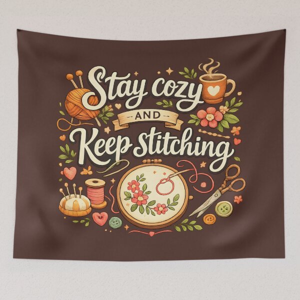 Item preview, Stay Cozy and Keep Stitching – Cozy Sewing & Embroidery Design designed and sold by blankTeeShirt.