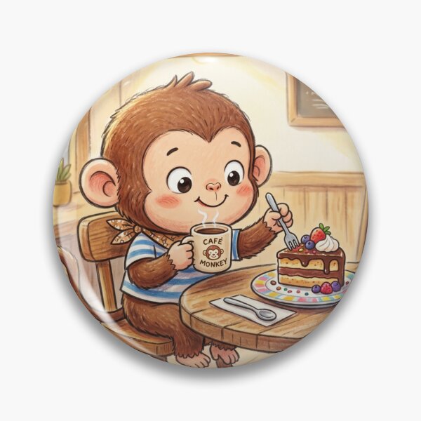 Item preview, Cozy Cafe Monkey Illustration | Cute Teatime Wall Art designed and sold by TaiwanMemory.