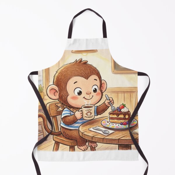 Item preview, Cozy Cafe Monkey Illustration | Cute Teatime Wall Art designed and sold by TaiwanMemory.