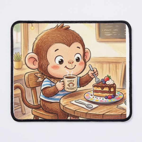 Item preview, Cozy Cafe Monkey Illustration | Cute Teatime Wall Art designed and sold by TaiwanMemory.