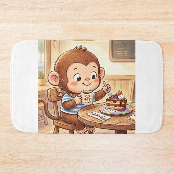 Item preview, Cozy Cafe Monkey Illustration | Cute Teatime Wall Art designed and sold by TaiwanMemory.