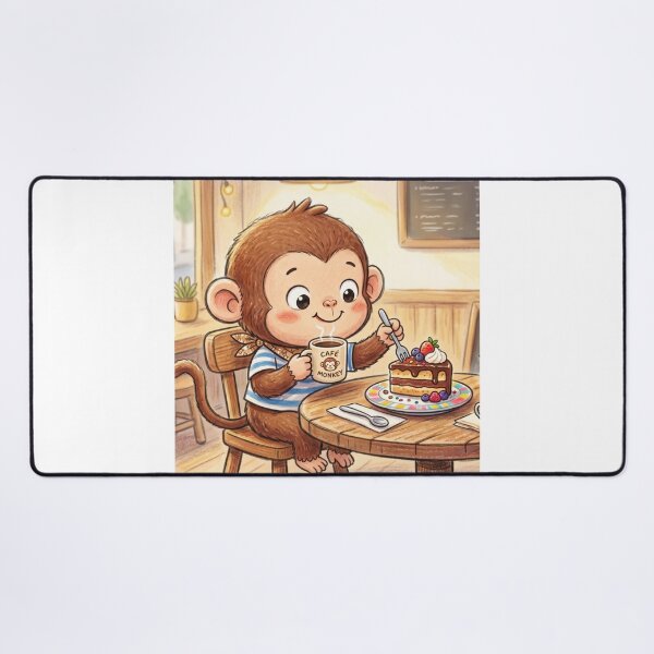 Item preview, Cozy Cafe Monkey Illustration | Cute Teatime Wall Art designed and sold by TaiwanMemory.