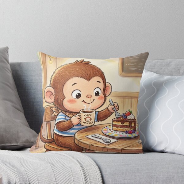 Item preview, Cozy Cafe Monkey Illustration | Cute Teatime Wall Art designed and sold by TaiwanMemory.