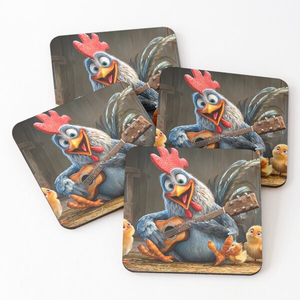 Item preview, Happy Chicken Playing Guitar with Adorable Chicks designed and sold by Artessie.